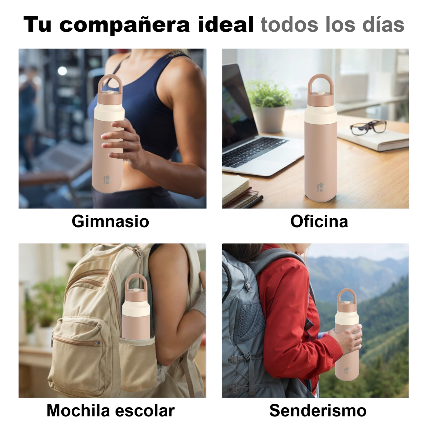 Home Universal® Botella Térmica 550ML de Apertura Rápida – Termo de Acero Inoxidable Antifugas para Café, Té y Bebidas Frías 24H/Calientes 12H (Marrón Claro)