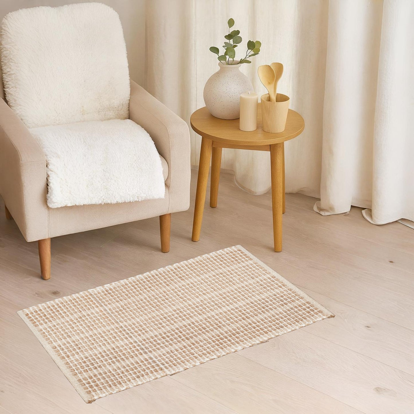 Home Universal® Alfombra Jarapa de Algodón Lavable | Diseño Geométrico Artesanal | Decoración Boho Mediterránea para Salón, Dormitorio, Pasillo y Cocina | Suave, Ligera y Resistente | Trenzado Cuadros