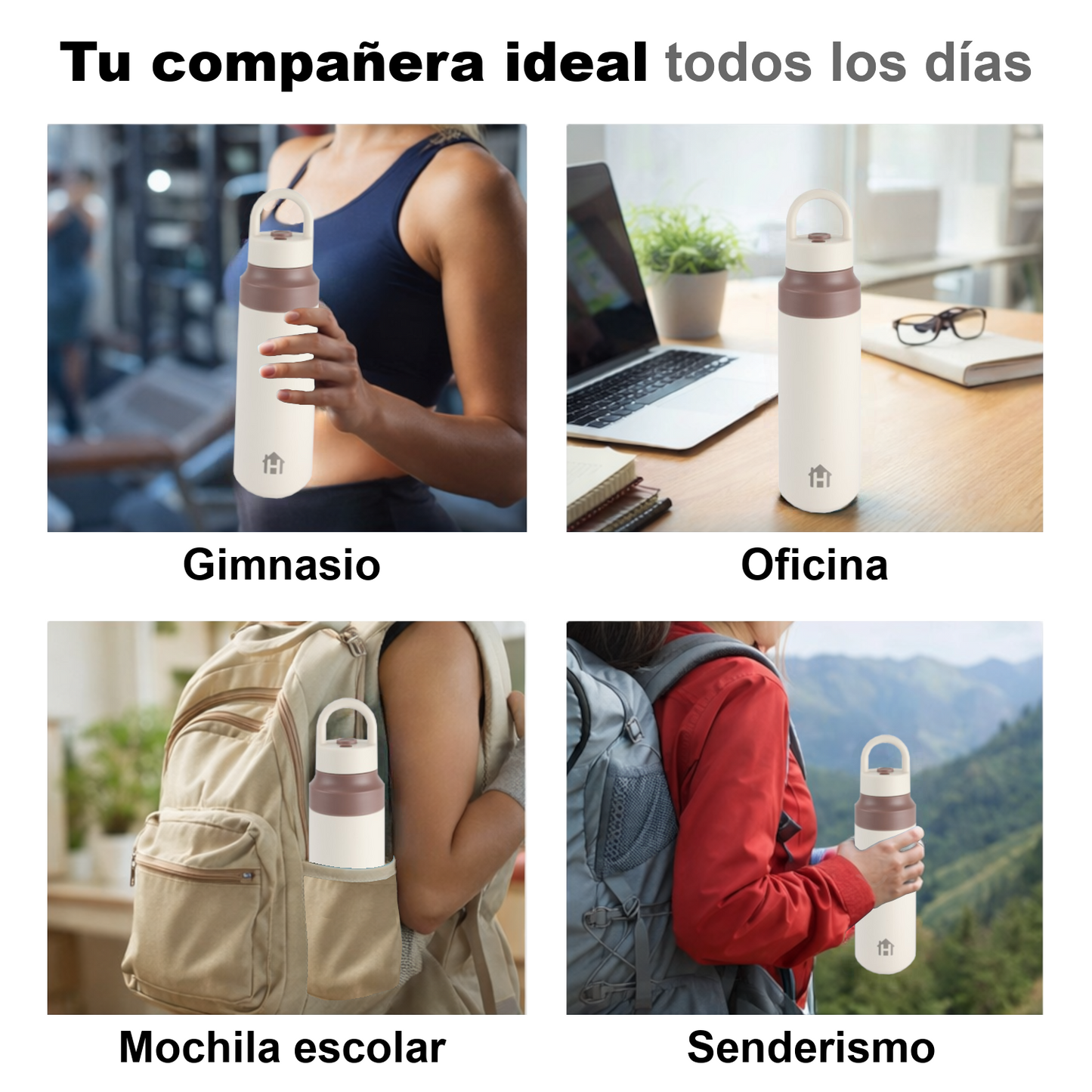 Home Universal® Botella Térmica 550ML de Apertura Rápida – Termo de Acero Inoxidable Antifugas para Café, Té y Bebidas Frías 24H/Calientes 12H (Beige)