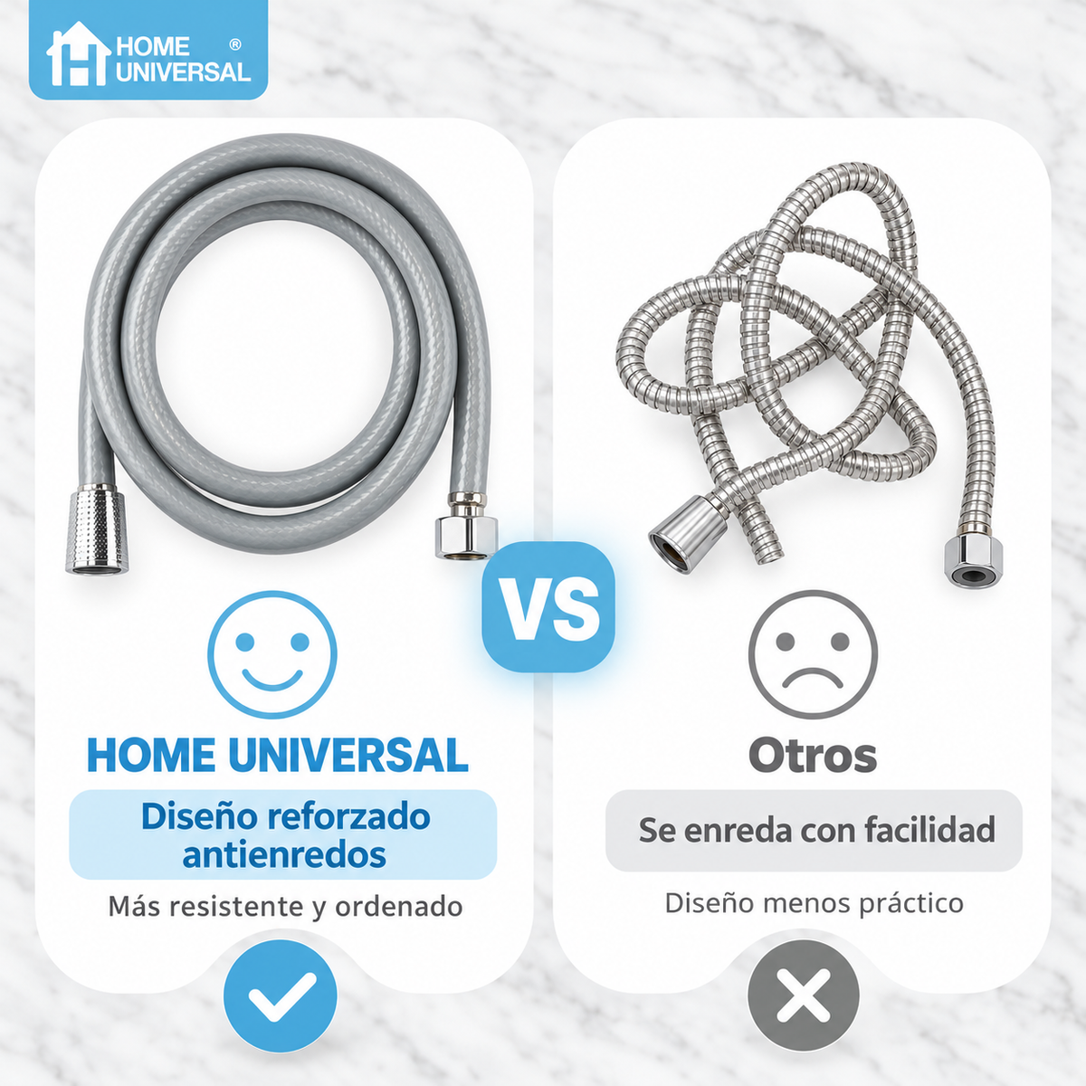 Home Universal® Manguera de Ducha Universal G1/2 – Flexible, Antienredos y Fácil de Instalar, Compatible con la Mayoría de Duchas (Gris Plata (1.5m))