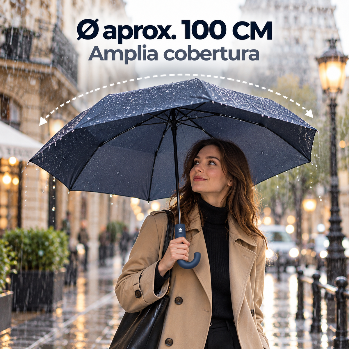 Home Universal® Paraguas Automático Plegable Grande, Compacto y Resistente, para Lluvia y Sol (Mango Curvo (Azul))