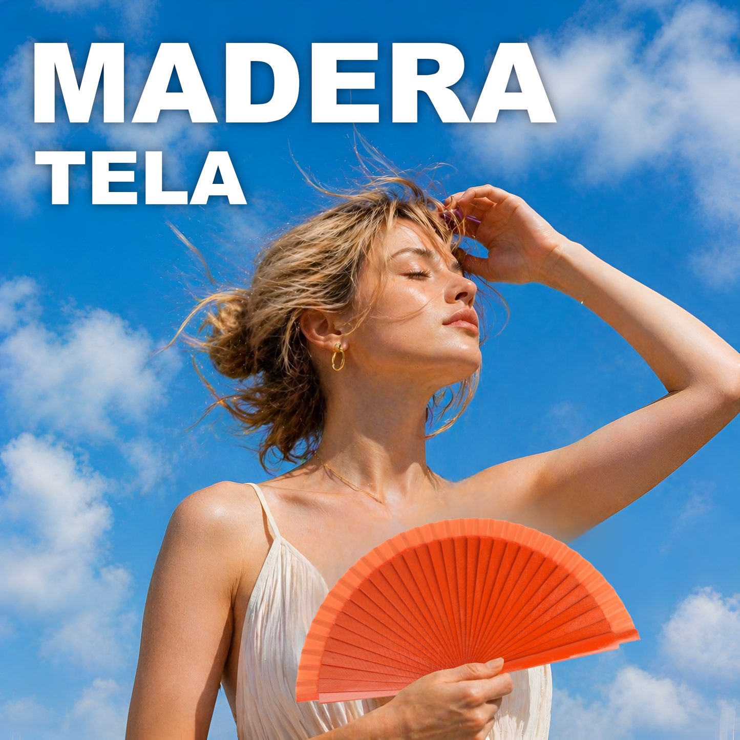 Home Universal® Pack de 1/2 Abanicos de Madera Lacados, Disponibles en Varios Colores y Tamaños, Abanico Flamenco Español para Bodas, Ferias, Fiestas, Comuniones y Eventos (19 cm, Naranja)