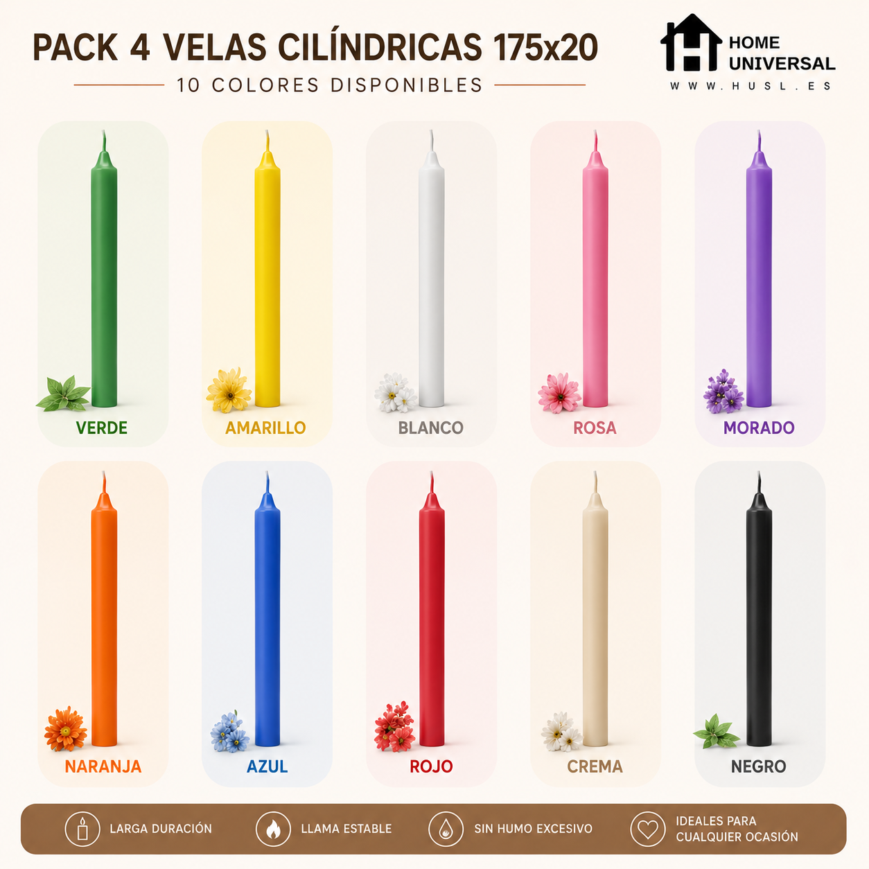 Home Universal® Pack de 16 Velas Cilíndricas Verde Esmeralda 175x20 mm, Velas para Candelabros, Decoración de Mesa, Bodas, Comuniones y Eventos
