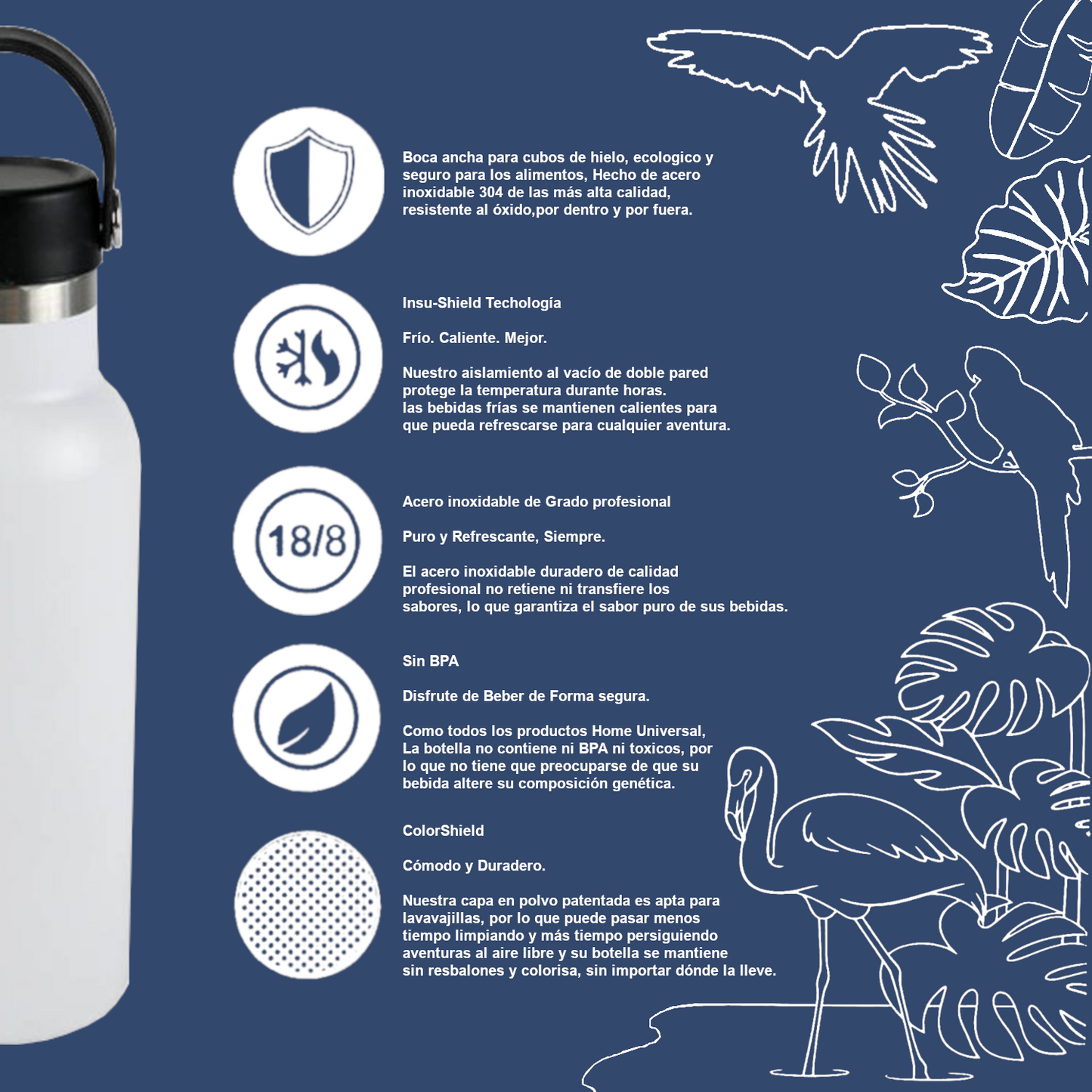 Home Universal® Botella Térmica 500ml de Acero Inoxidable | 12h y Frías 24h | Doble Pared | Mantiene Frío y Caliente por Horas | Antiderrames, Ligera e Ideal para Deporte, Oficina y Viajes (Verde Oscuro)