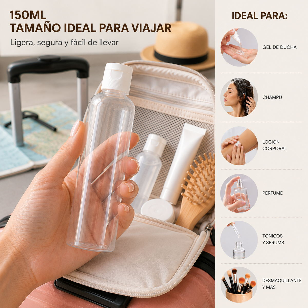 Home Universal® Botellas Vacías de Plástico con Pulverizador y Tapa Flip-Top, Reutilizables para Viaje, Cosméticos, Champú, Gel, Loción y Líquidos (150ml, Botella Tapa Flip-Top (12 Uds))