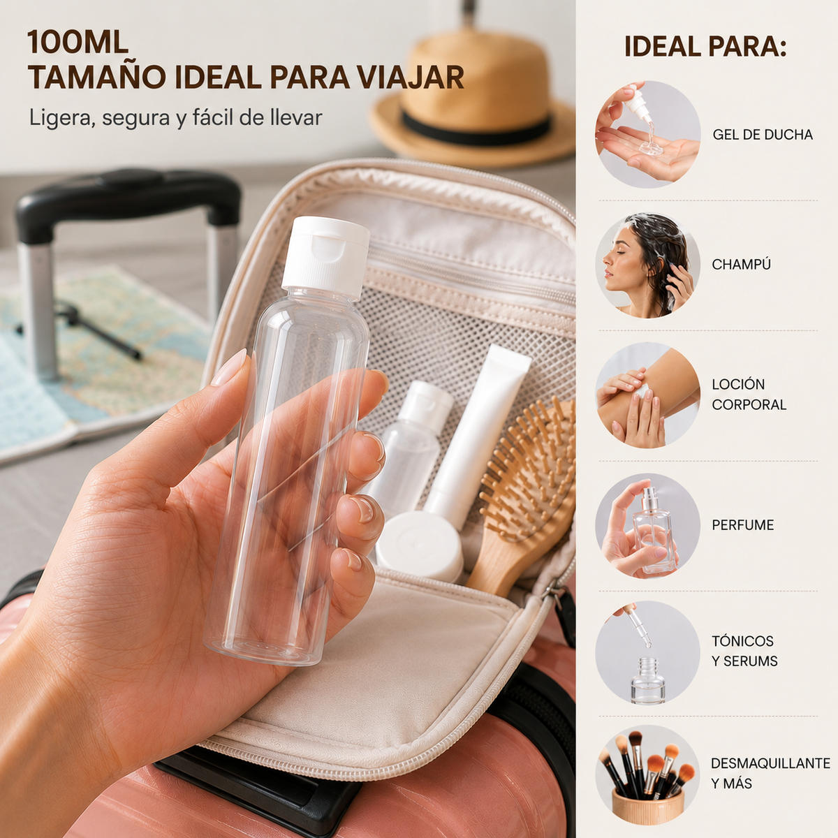 Home Universal® Botellas Vacías de Plástico con Pulverizador y Tapa Flip-Top, Reutilizables para Viaje, Cosméticos, Champú, Gel, Loción y Líquidos (100ml, Botella Tapa Flip-Top (24 Uds))