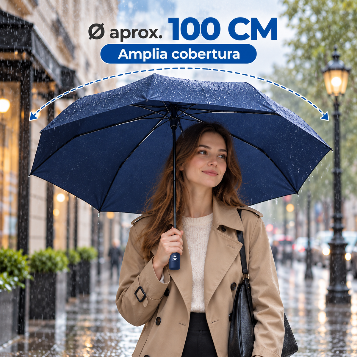 Home Universal® Paraguas Automático Plegable Grande, Compacto y Resistente, para Lluvia y Sol (Automático Apertura y Cierre (Azul))