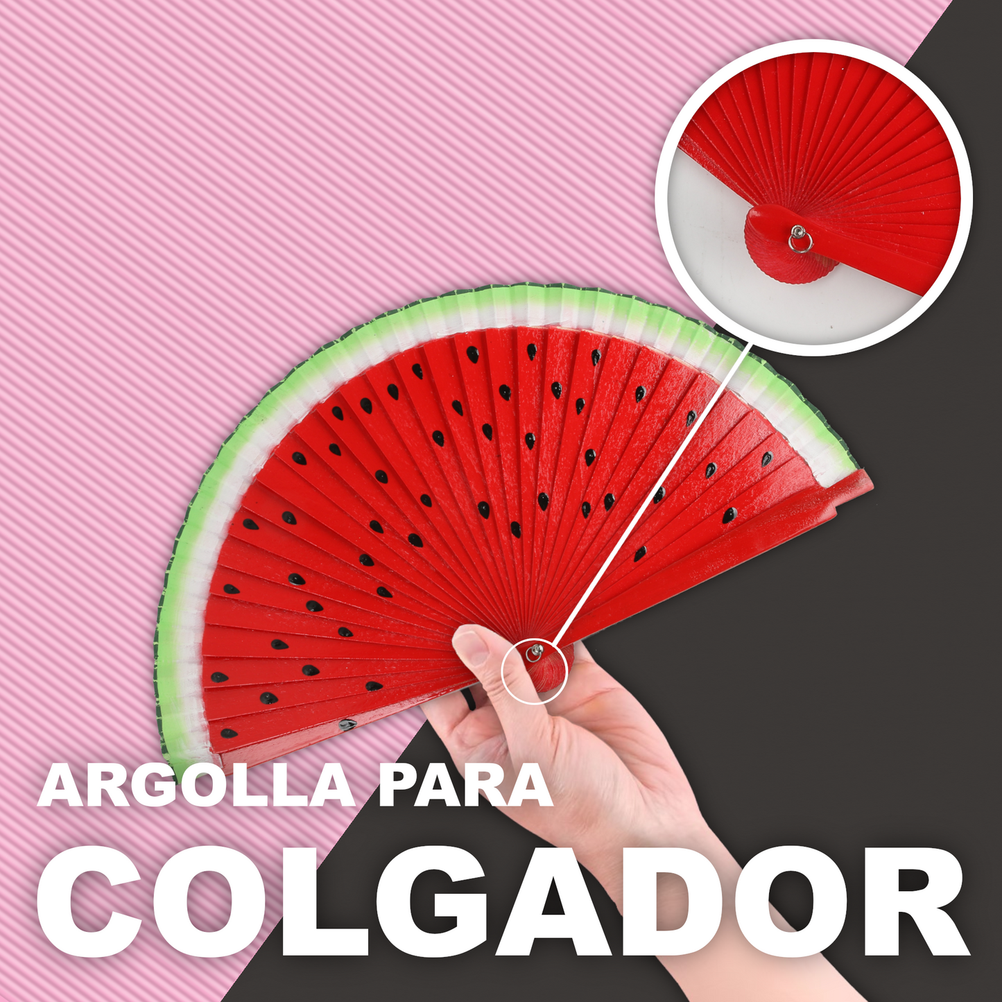 Home Universal®  Abanico Español Plegable de Madera con Argolla de Doble Cara Rojo con Lunares - Ventilador de Mano Ligero Portátil para Flamenco, Bodas, Fiesta y Verano - Rojo Con Lunar Blanco - Sandía - 19 CM (12 Unidades)