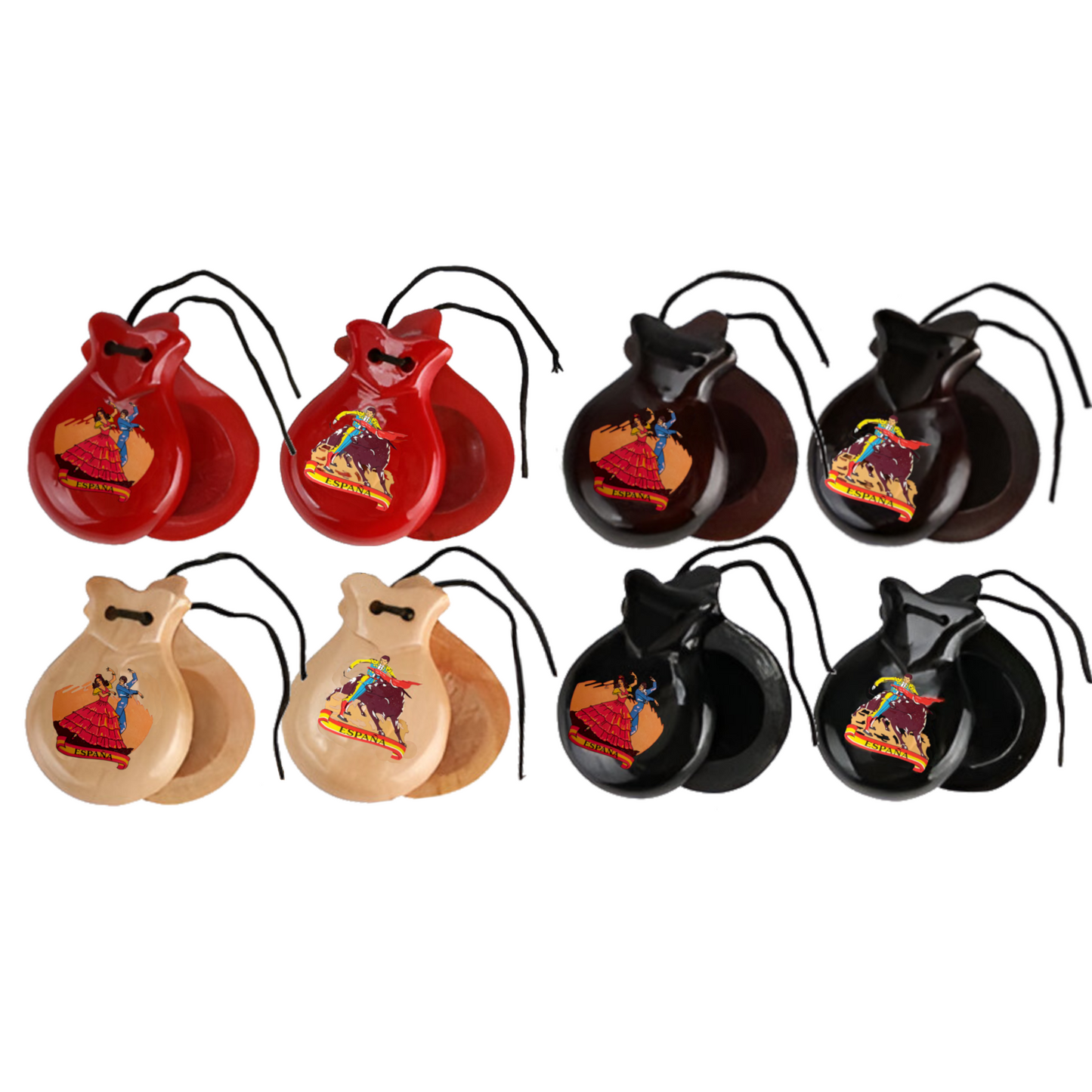 Home Universal® Castañuelas Flamencas Rojas con Lunares, Castañuelas Españolas para Baile de Flamenco,Sonido Tradicional,Ideales para Fiestas de Sevilla, Ferias, Disfraces y Eventos Españoles,2 Piezas (Dibujo Típico Español · Rojo)