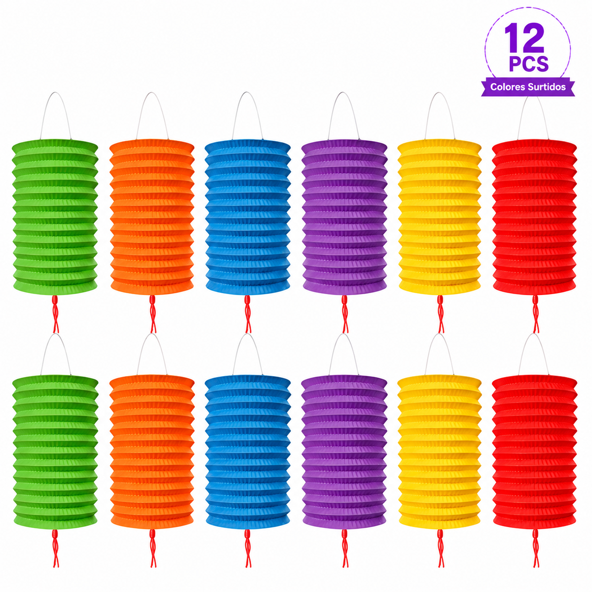 Home Universal® 12 Farolillos Japoneses de Papel, Decoración Colgante Multicolor para Cumpleaños, Bodas, Jardín y Celebraciones (Farolilo Cilíndrico Liso)