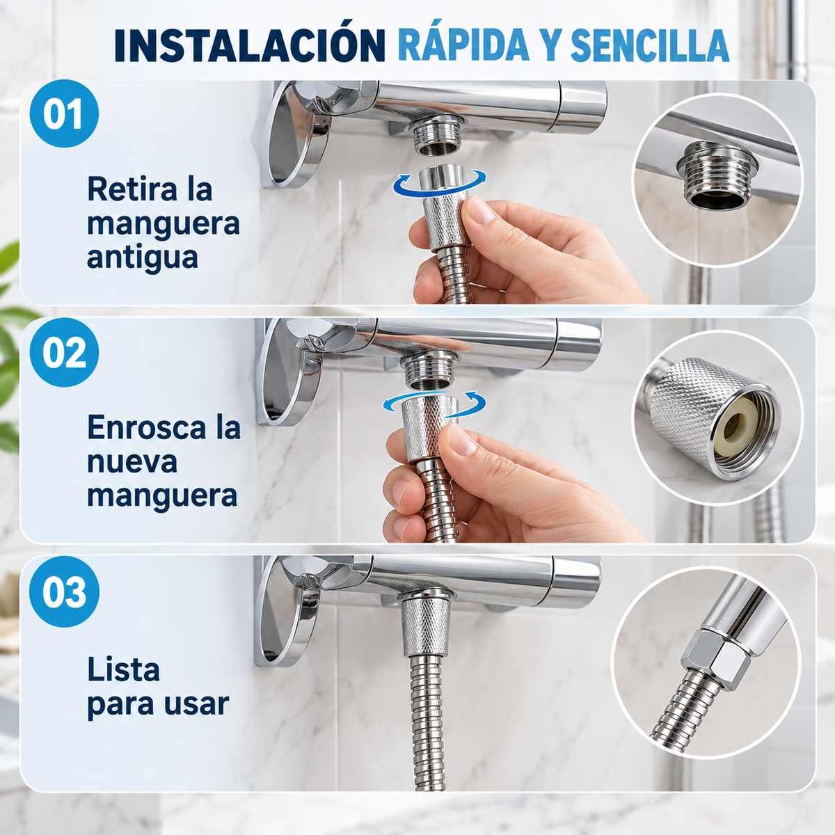 Home Universal® Manguera de Ducha Universal G1/2 – Flexible, Antienredos y Fácil de Instalar, Compatible con la Mayoría de Duchas (Plata Acero (1.75m))