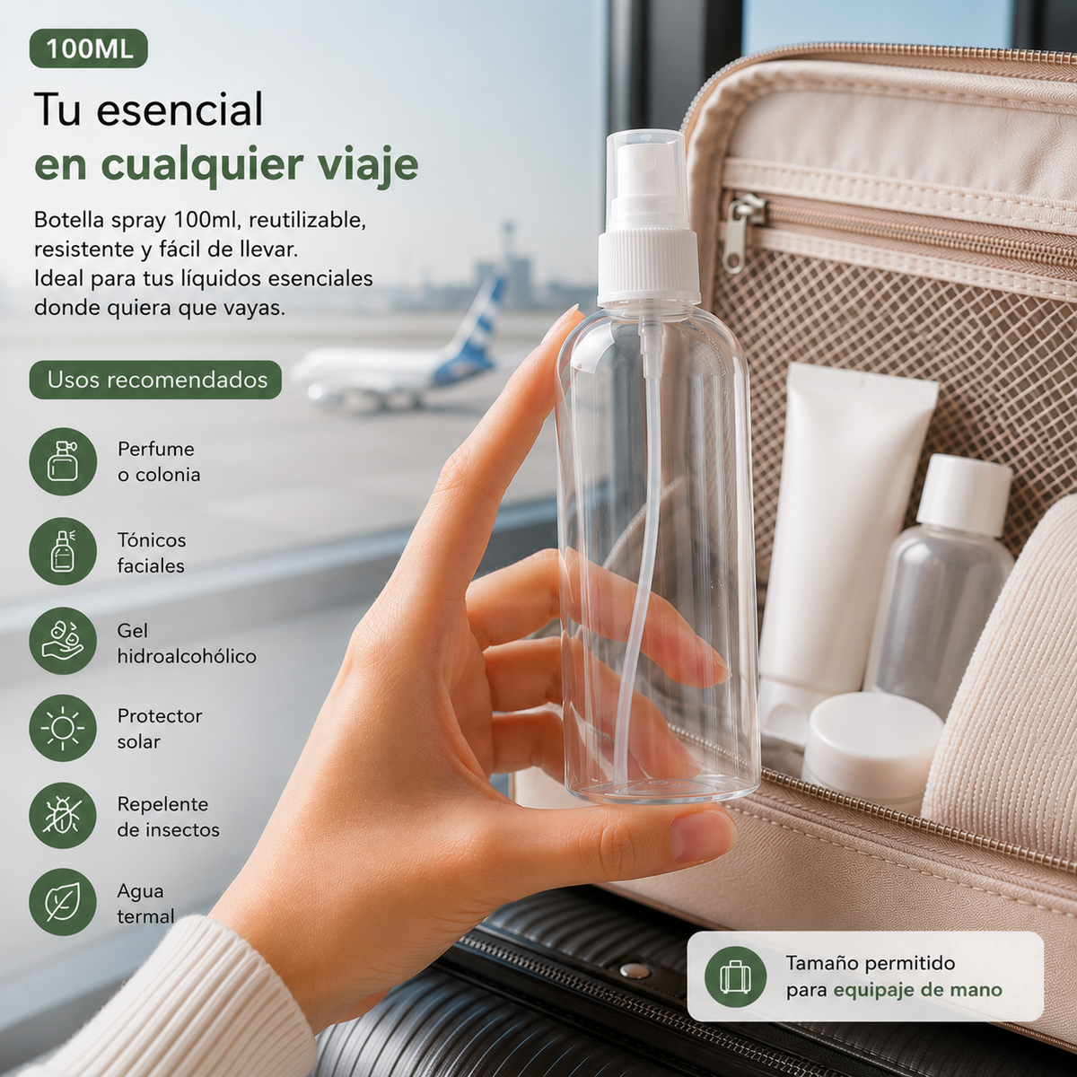 Home Universal® Botellas Vacías de Plástico con Pulverizador y Tapa Flip-Top, Reutilizables para Viaje, Cosméticos, Champú, Gel, Loción y Líquidos (100ml, Botella Pulverizadora (12 Uds))
