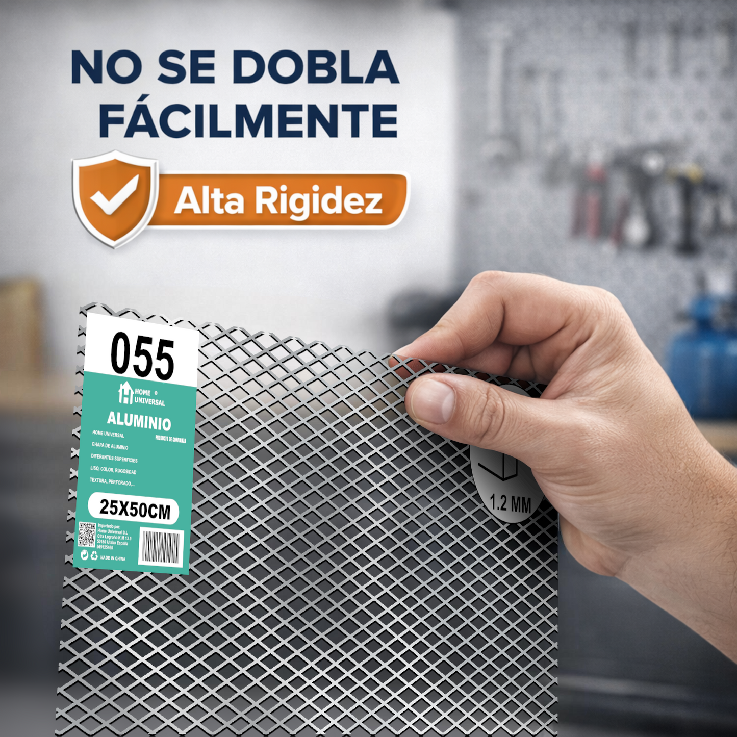 ome Universal® Chapa de Aluminio Estriada, Lisa, Malla y Perforada (Cuadrada, Ovalada, Redonda), Rugosa – Lámina Metálica Resistente Anticorrosión para Bricolaje e Industria Superficie (Malla) - Malla-12X25MM (25X50CM - 1.2MM)