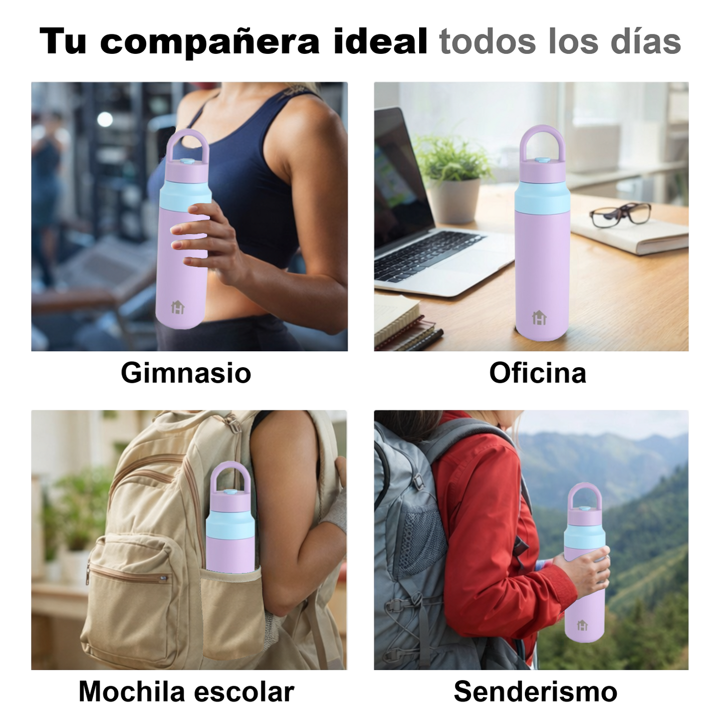 Home Universal® Botella Térmica 550ML de Apertura Rápida – Termo de Acero Inoxidable Antifugas para Café, Té y Bebidas Frías 24H/Calientes 12H (Violeta)