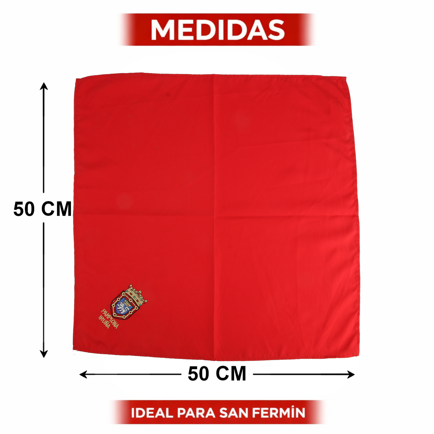 Home Universal® Fiestas Pamplona-Iruña (San Fermín) – Pack Set Accesorios con Pañuelos Rojos y Fajín Rojo Tradicional para Fiestas y Eventos, Estilo Oficial San Fermín (Pañuelo Rojo - Bordado de Escudo de Pamplona)