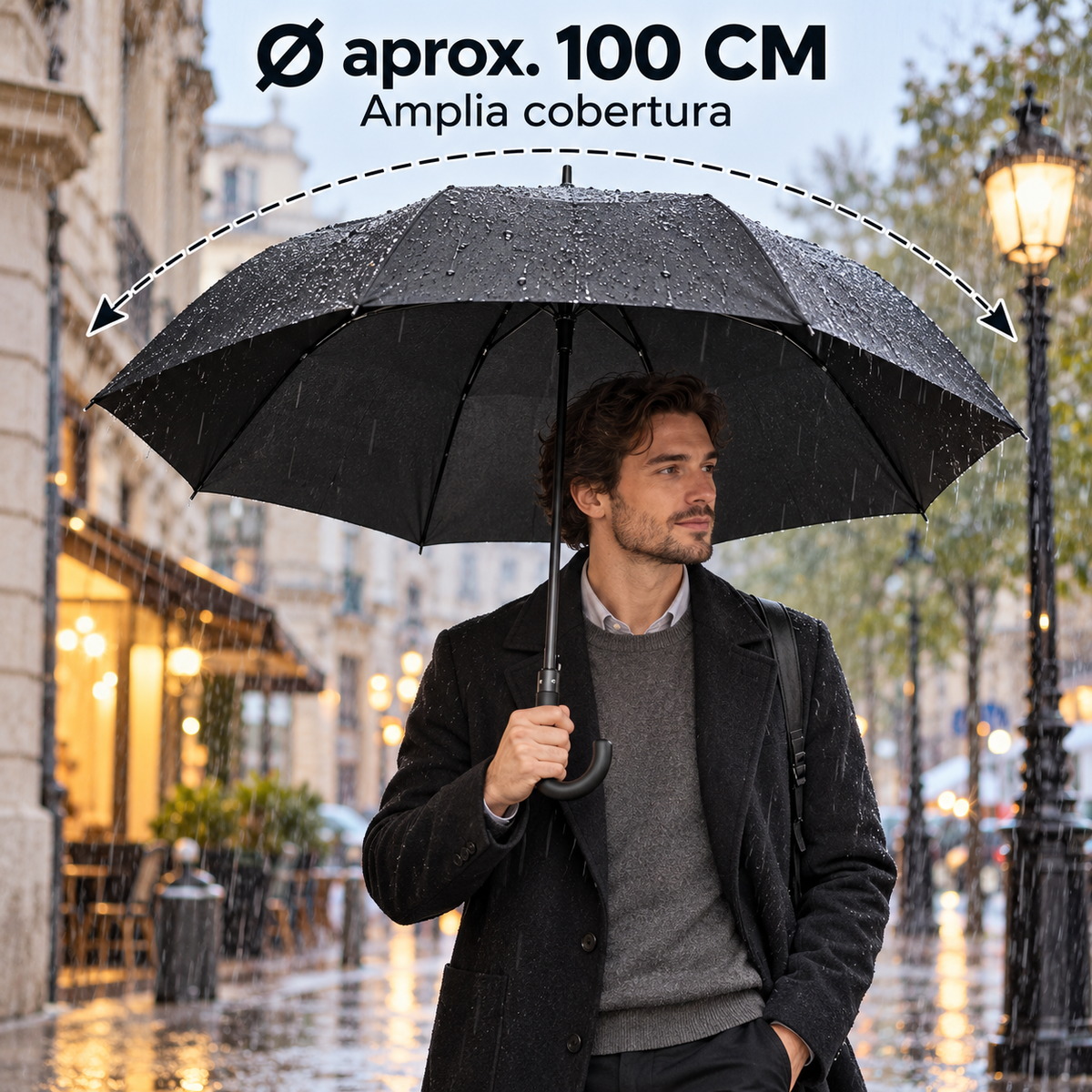 Home Universal® Paraguas Automático Plegable Grande, Compacto y Resistente, para Lluvia y Sol (Solo Apertura Automática (Mango Curvo))