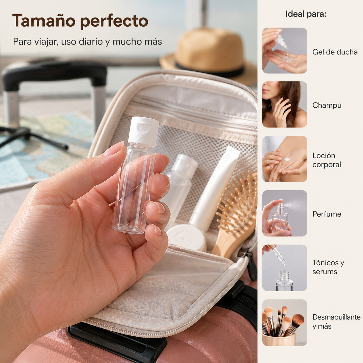 Home Universal® Botellas Vacías de Plástico con Pulverizador y Tapa Flip-Top, Reutilizables para Viaje, Cosméticos, Champú, Gel, Loción y Líquidos (50ml, Botella Tapa Flip-Top (36 Uds))