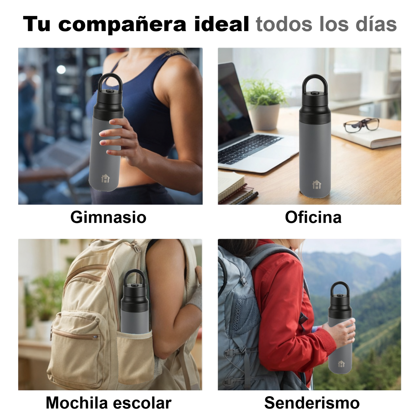 Home Universal® Botella Térmica 550ML de Apertura Rápida – Termo de Acero Inoxidable Antifugas para Café, Té y Bebidas Frías 24H/Calientes 12H (Gris Negro)