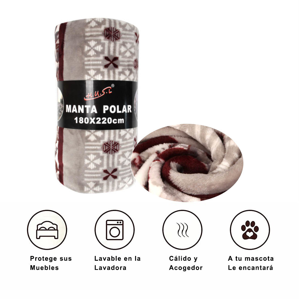 Home UNIVERSAL | Manta Terciopelo Extrasuave 180x220CM | 100% Poliéster (Marrón Flores)