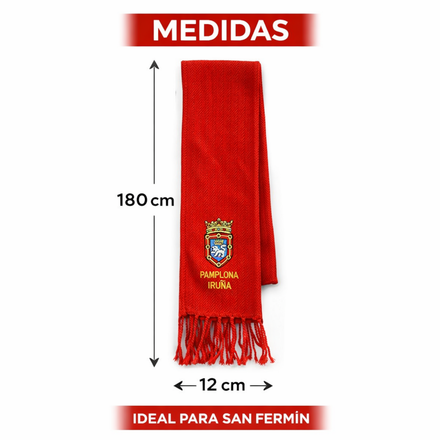 Home Universal® Fiestas Pamplona-Iruña (San Fermín) – Pack Set Accesorios con Pañuelos Rojos y Fajín Rojo Tradicional para Fiestas y Eventos, Estilo Oficial San Fermín (Fajín Rojo - Bordado de Escudo de Pamplona)