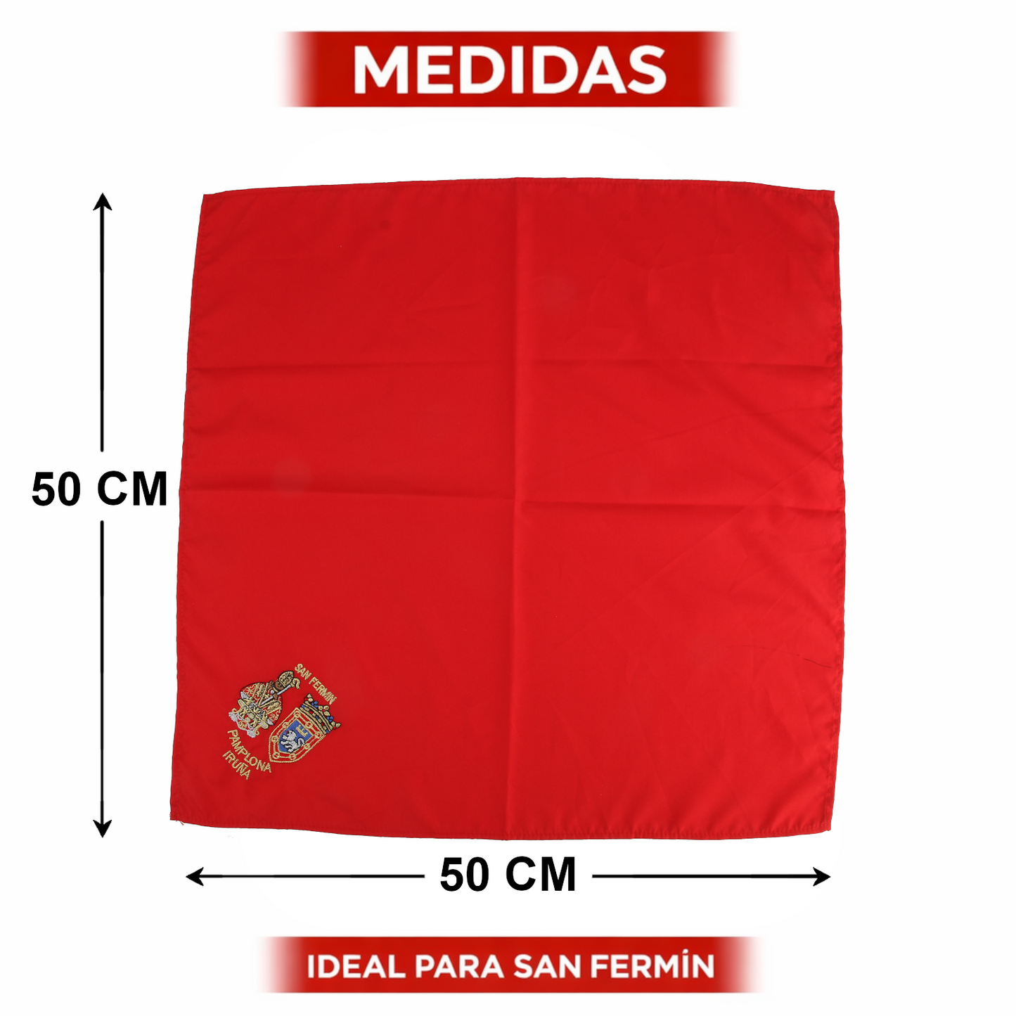 Home Universal® Fiestas Pamplona-Iruña (San Fermín) – Pack Set Accesorios con Pañuelos Rojos y Fajín Rojo Tradicional para Fiestas y Eventos, Estilo Oficial San Fermín (Pañuelo Rojo - Bordado de San Fermín, Escudo de Pamplona)