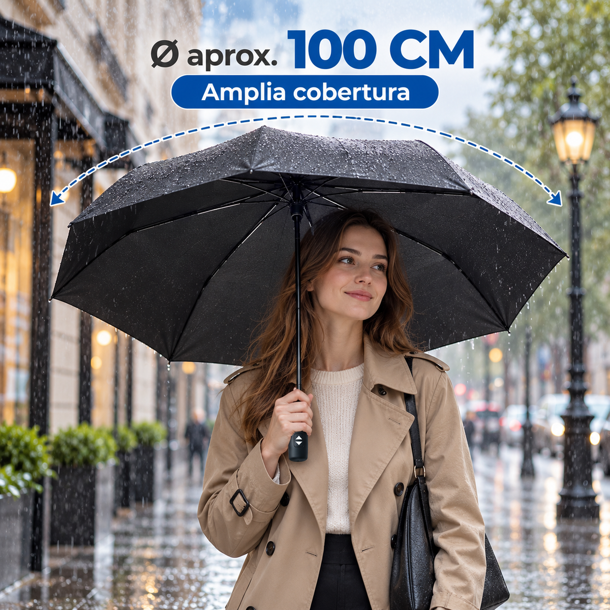 Home Universal® Paraguas Automático Plegable Grande, Compacto y Resistente, para Lluvia y Sol (Automático Apertura y Cierre (Negro))