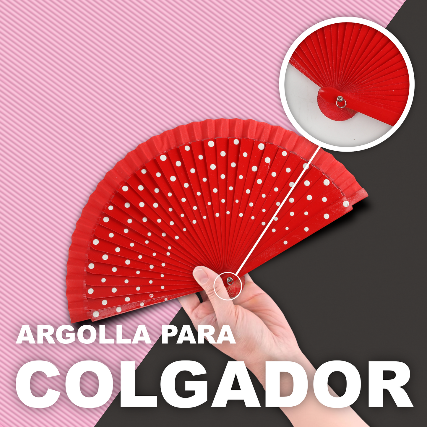 Home Universal® Pack de 1/2 Abanicos de Madera Lacados, Disponibles en Varios Colores y Tamaños, Abanico Flamenco Español para Bodas, Ferias, Fiestas, Comuniones y Eventos (19 cm, Rojo Con Lunar Blanco)