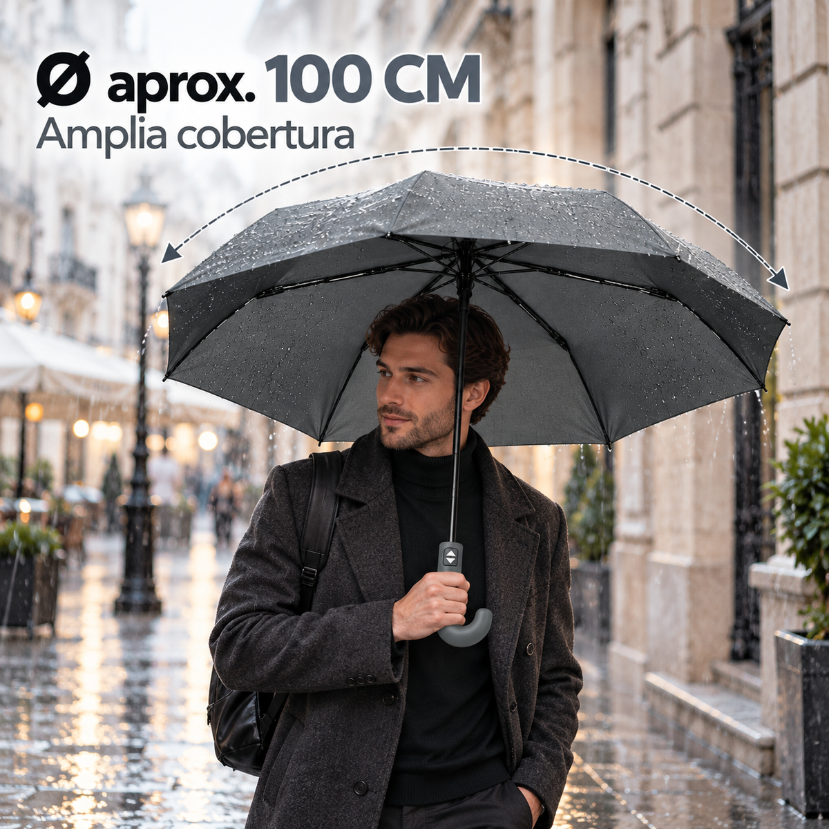 Home Universal® Paraguas Automático Plegable Grande, Compacto y Resistente, para Lluvia y Sol (Mango Curvo (Gris))