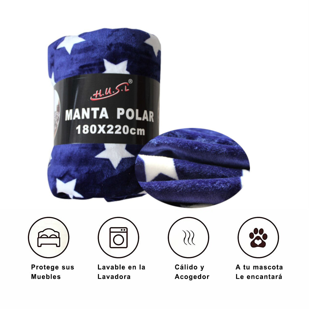 Home UNIVERSAL | Manta Terciopelo Extrasuave 180x220CM | 100% Poliéster (AZUL ESTRELLAS)