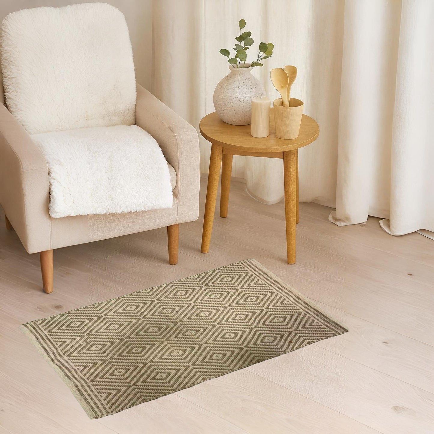 Home Universal® Alfombra Jarapa de Algodón Lavable | Diseño Geométrico Artesanal | Decoración Boho Mediterránea para Salón, Dormitorio, Pasillo y Cocina | Suave, Ligera y Resistente | Rombos Finos