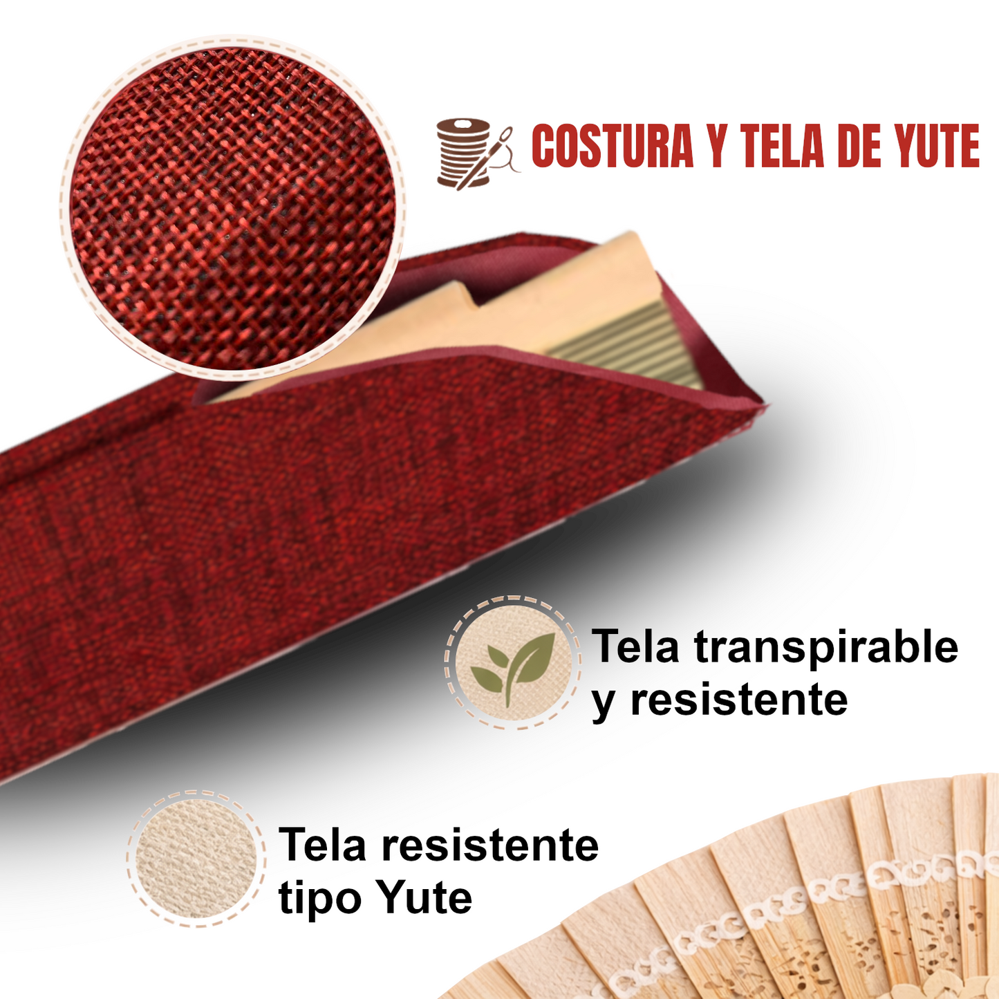 Home Universal ® 12 Piezas Funda De Abanicos, Bolsa De Abanicos, Bolsa De Regalo, Detalles Para Invitados, Regalos De Boda, Fiestas, Comunión o Bautizo (Tela Yute Rojo, 5.5 x 25)