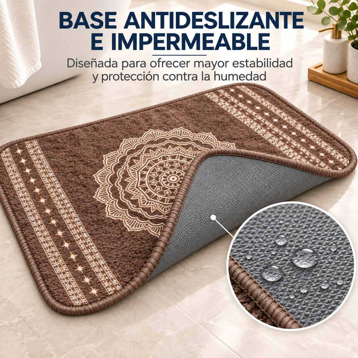 Home Universal® 2 Alfombras de Baño Absorbentes y Antideslizantes, Alfombrillas Suaves con Base de Goma, Lavables a Máquina, para Ducha, Bañera y Lavabo (Mandala Marrón, 40 x 60 cm (Rectangular))