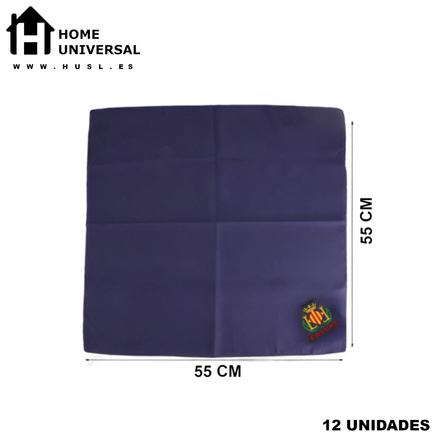 Home Universal® Pañuelo Fallero de Valencia con Escudo, Azul y Blanco 57x57cm, Azul 55x55cm  – Pañuelo Tradicional para Fallas y Fiestas Valencianas (Azul)