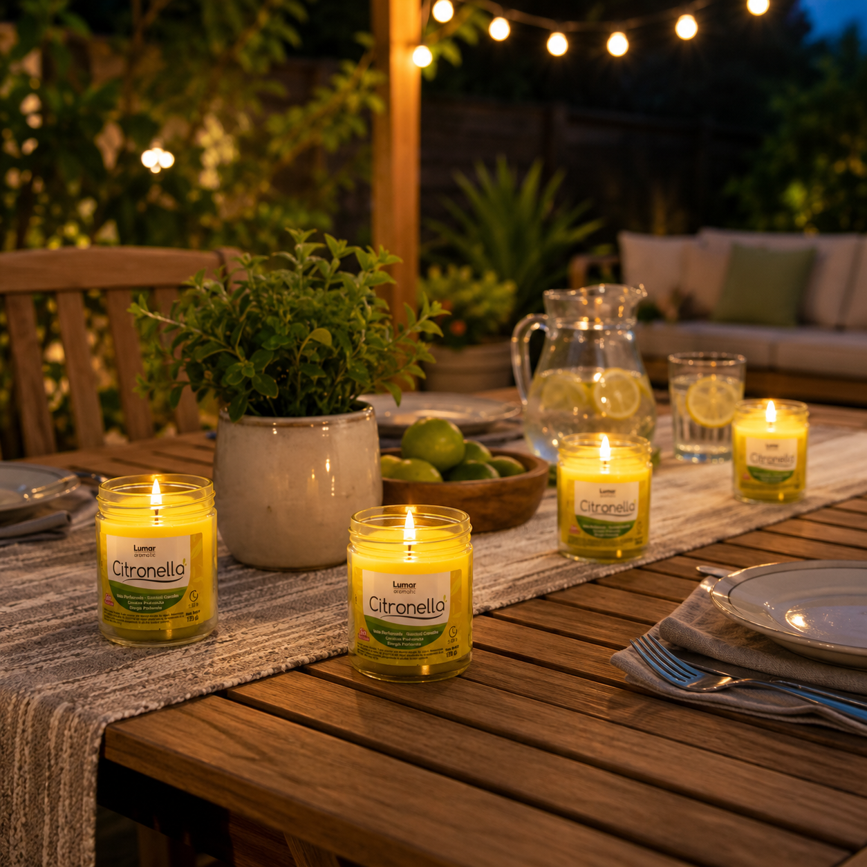 Lumar Citronela – Velas Antimosquitos para Exterior, Jardín, Terraza y Balcón | Protección Natural contra Mosquitos para Verano - Citronela Bote Plástico (6 Unidades)