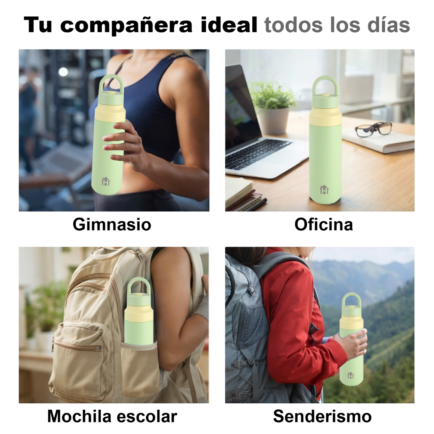 Home Universal® Botella Térmica 550ML de Apertura Rápida – Termo de Acero Inoxidable Antifugas para Café, Té y Bebidas Frías 24H/Calientes 12H (Verde Claro)