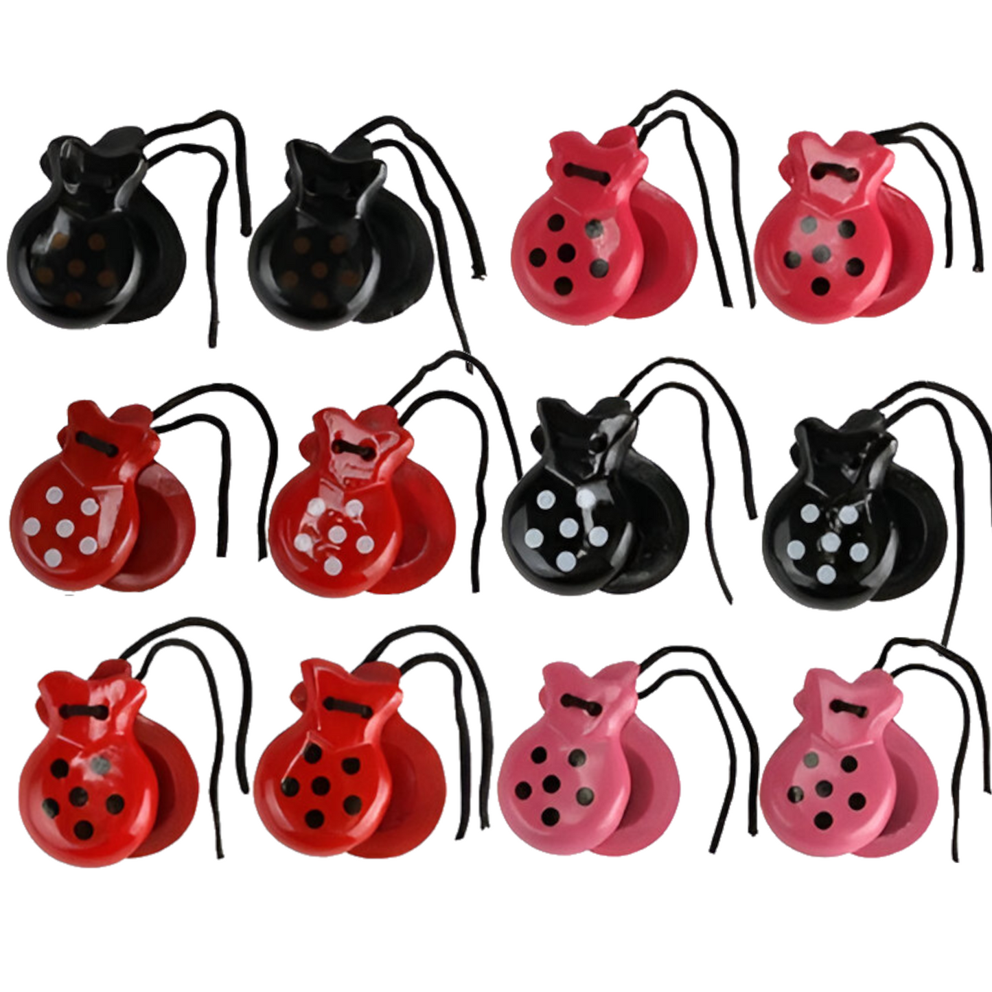 Home Universal® Castañuelas Flamencas Rojas con Lunares, Castañuelas Españolas para Baile de Flamenco,Sonido Tradicional,Ideales para Fiestas de Sevilla, Ferias, Disfraces y Eventos Españoles,2 Piezas (Lunar · Rosa con Punto Negro)