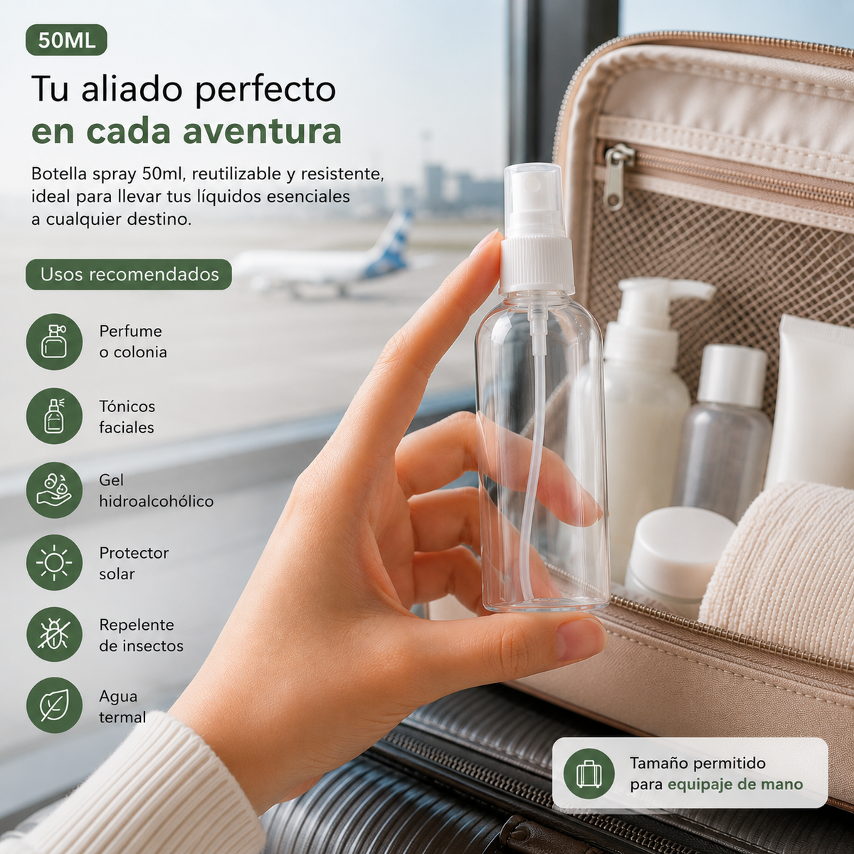 Home Universal® Botellas Vacías de Plástico con Pulverizador y Tapa Flip-Top, Reutilizables para Viaje, Cosméticos, Champú, Gel, Loción y Líquidos (50ml, Botella Pulverizadora (24 Uds))