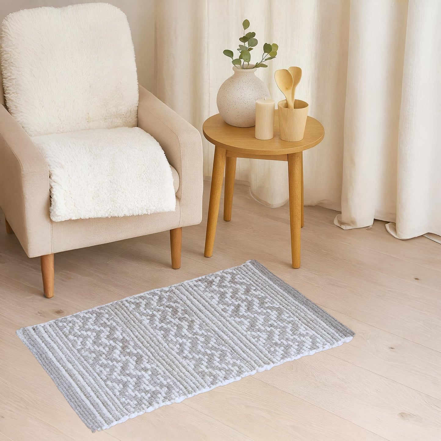 Home Universal® Alfombra Jarapa de Algodón Lavable | Diseño Geométrico Artesanal | Decoración Boho Mediterránea para Salón, Dormitorio, Pasillo y Cocina | Suave, Ligera y Resistente | Gris (Rayas y Zigzag)