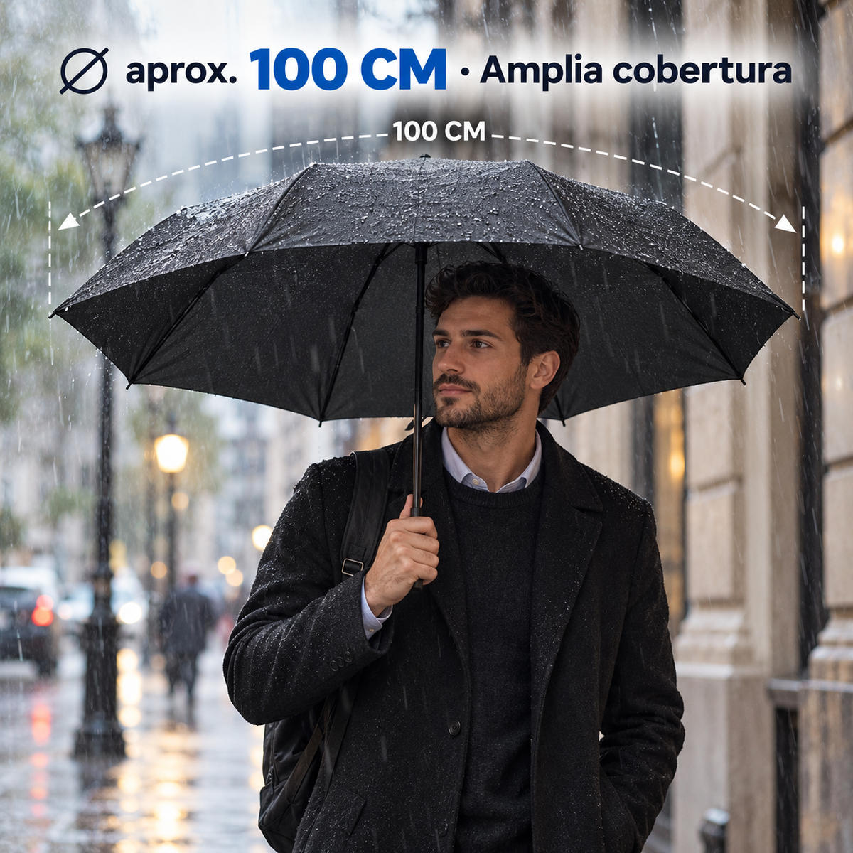 Home Universal® Paraguas Automático Plegable Grande, Compacto y Resistente, para Lluvia y Sol (Solo Apertura Automática (Negro))