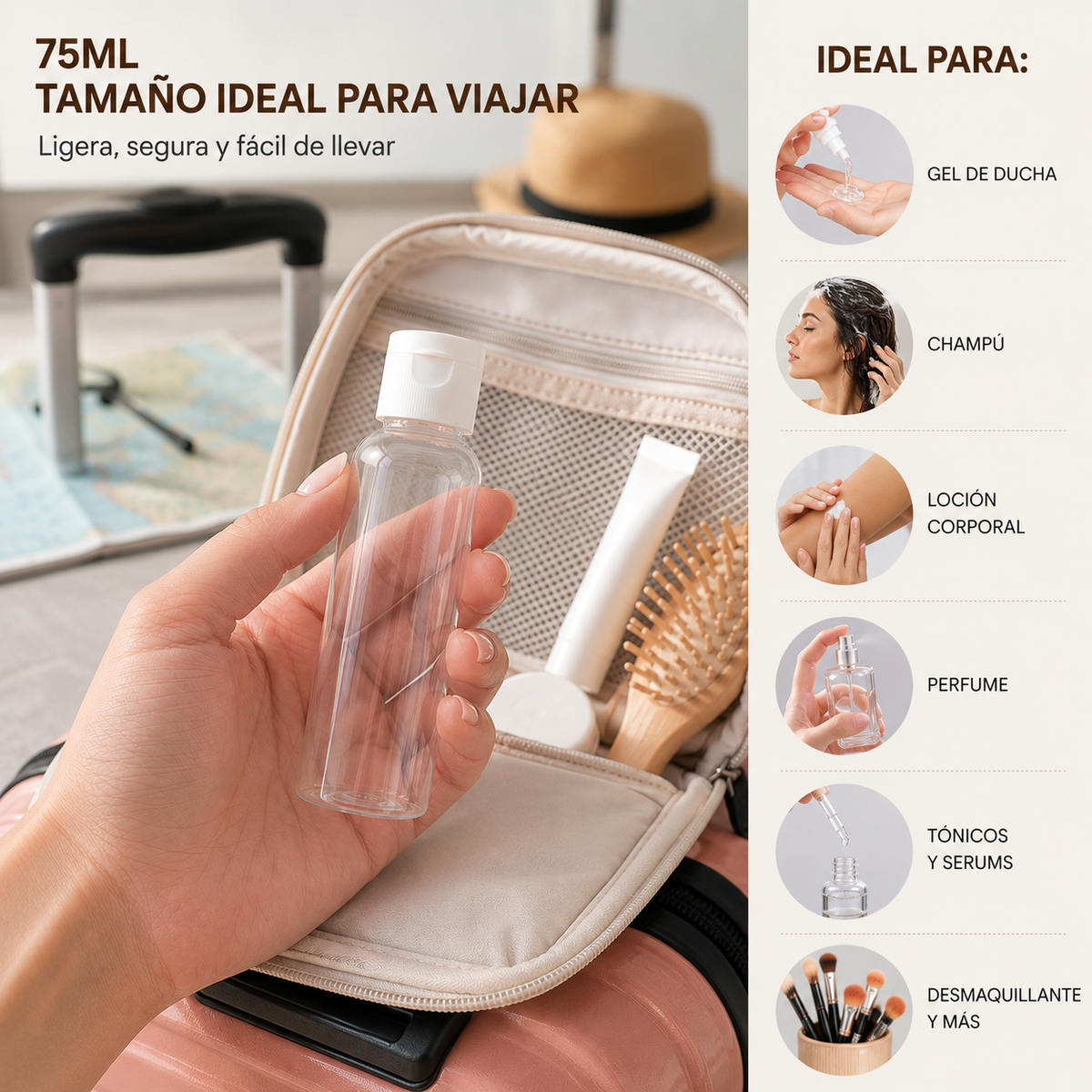 Home Universal® Botellas Vacías de Plástico con Pulverizador y Tapa Flip-Top, Reutilizables para Viaje, Cosméticos, Champú, Gel, Loción y Líquidos (75ml, Botella Tapa Flip-Top (30 Uds))