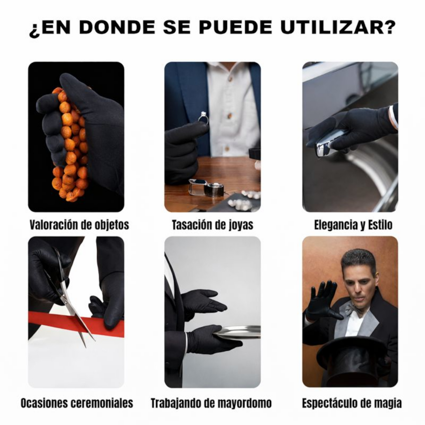 Home Universal®  Guantes de Algodón 100% Blancos y Negros – Guantes Suaves y Transpirables para Hogar, Archivo, Joyería y Manipulación Delicada (Negro)