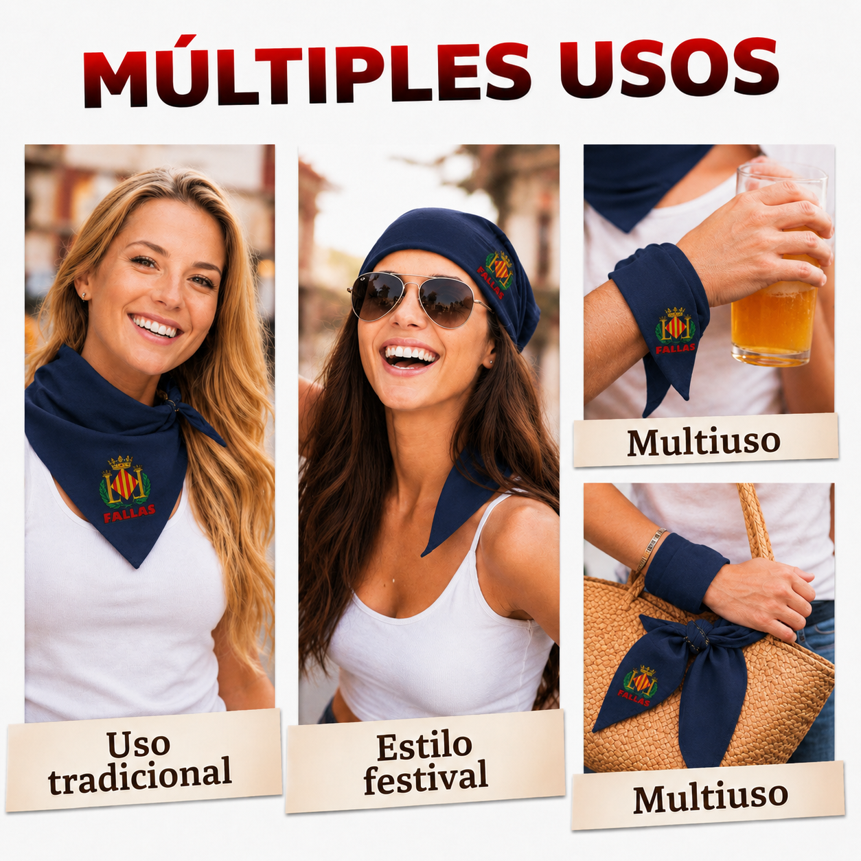 Home Universal® Pañuelo Fallero de Valencia con Escudo, Azul y Blanco 57x57cm, Azul 55x55cm  – Pañuelo Tradicional para Fallas y Fiestas Valencianas (Azul)(12 UNIDADES))