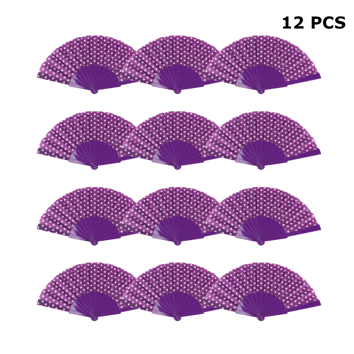 Home Universal® ABANICOS PLASTICO LUNARES FLAMENCO 23CM, ABANICOS PARA EVENTOS, DETALLES PARA LOS INVITADOS, REGALOS DE BODA, FIESTAS, COMUNIÓN O BAUTIZO, ABANICO CON PUNTOS DE POLKA (Morado, 12 PIEZAS)