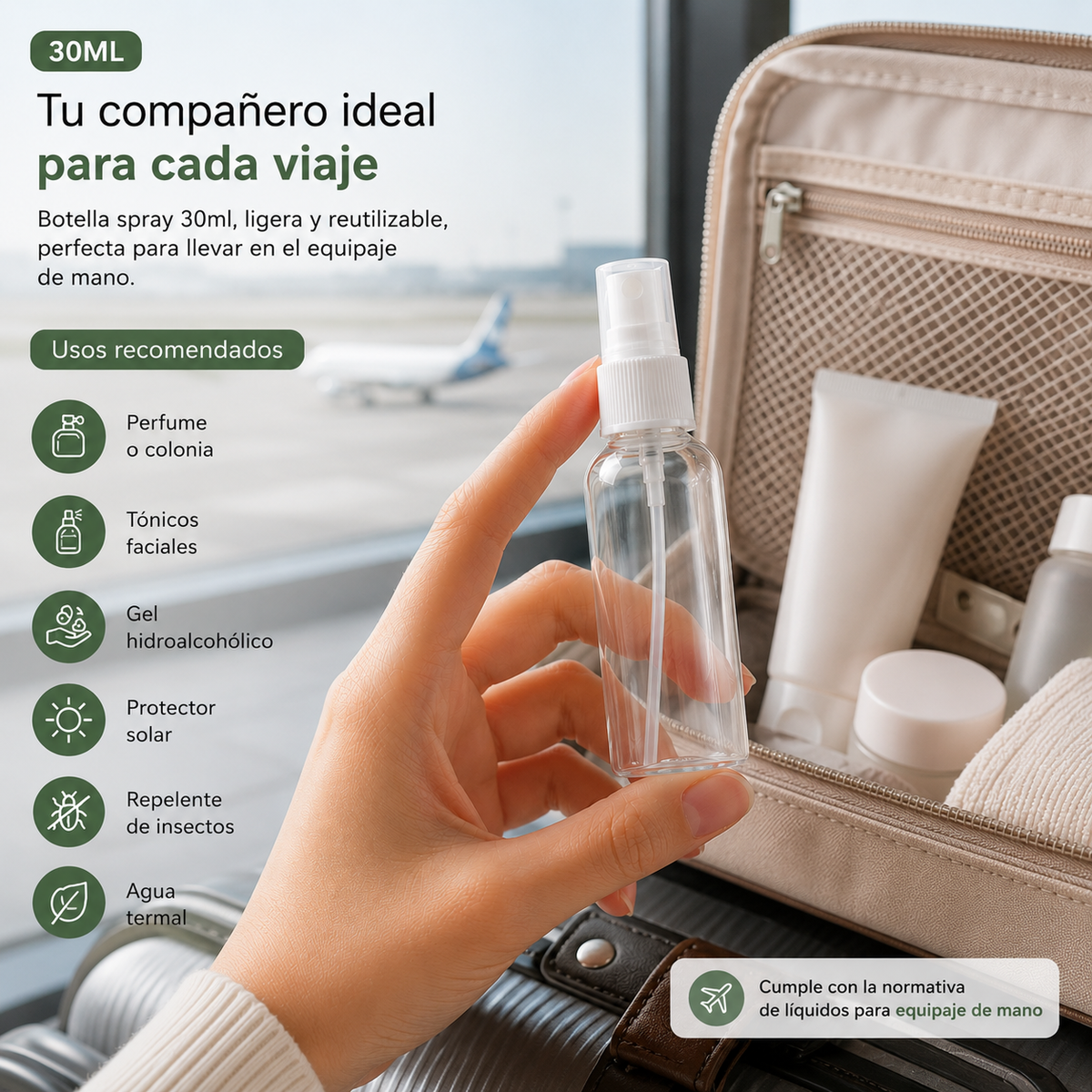 Home Universal® Botellas Vacías de Plástico con Pulverizador y Tapa Flip-Top, Reutilizables para Viaje, Cosméticos, Champú, Gel, Loción y Líquidos (30ml, Botella Pulverizadora (30 Uds))