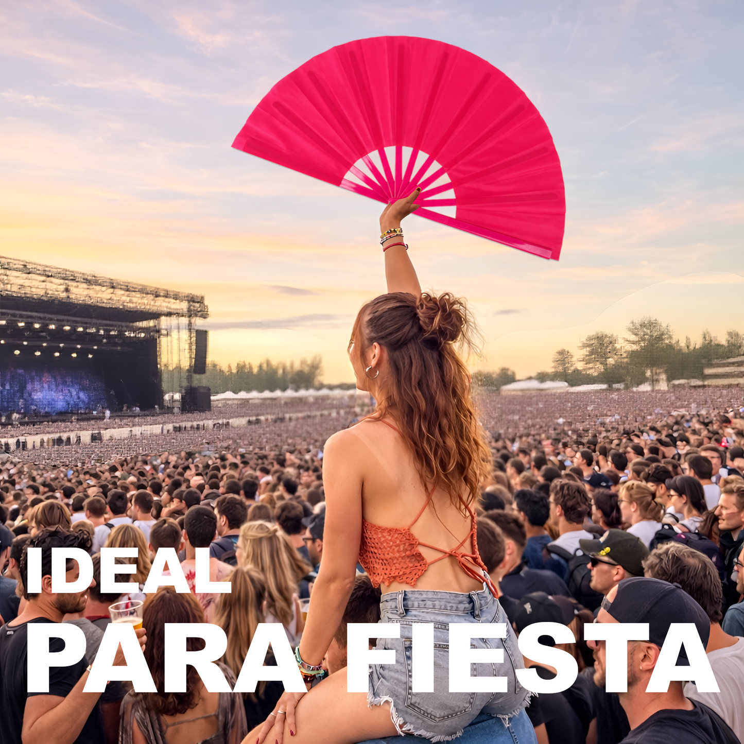 Home Universal® Abanico XXL 33 cm Grande de Plástico con Caja – Plegable, Ligero y Resistente – Efecto Fluorescente Brillante – Ideal para Verano, Fiesta, Discoteca, Pride y Eventos - Fucsia (Liso)