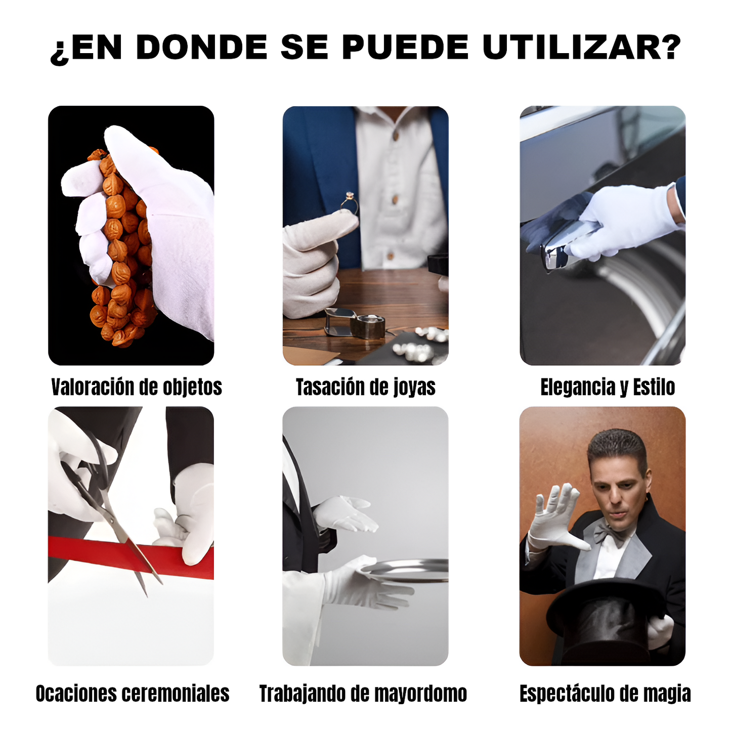 Home Universal®  Guantes de Algodón 100% Blancos y Negros – Guantes Suaves y Transpirables para Hogar, Archivo, Joyería y Manipulación Delicada (Blanco)