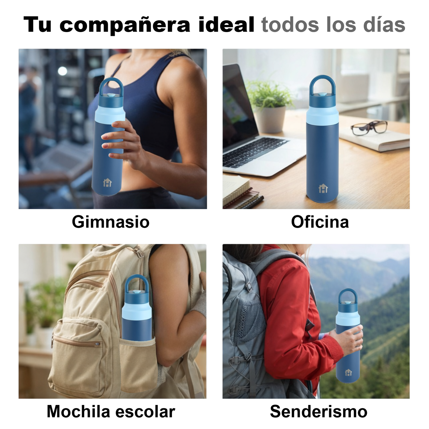 Home Universal® Botella Térmica 550ML de Apertura Rápida – Termo de Acero Inoxidable Antifugas para Café, Té y Bebidas Frías 24H/Calientes 12H (Azul Marino)