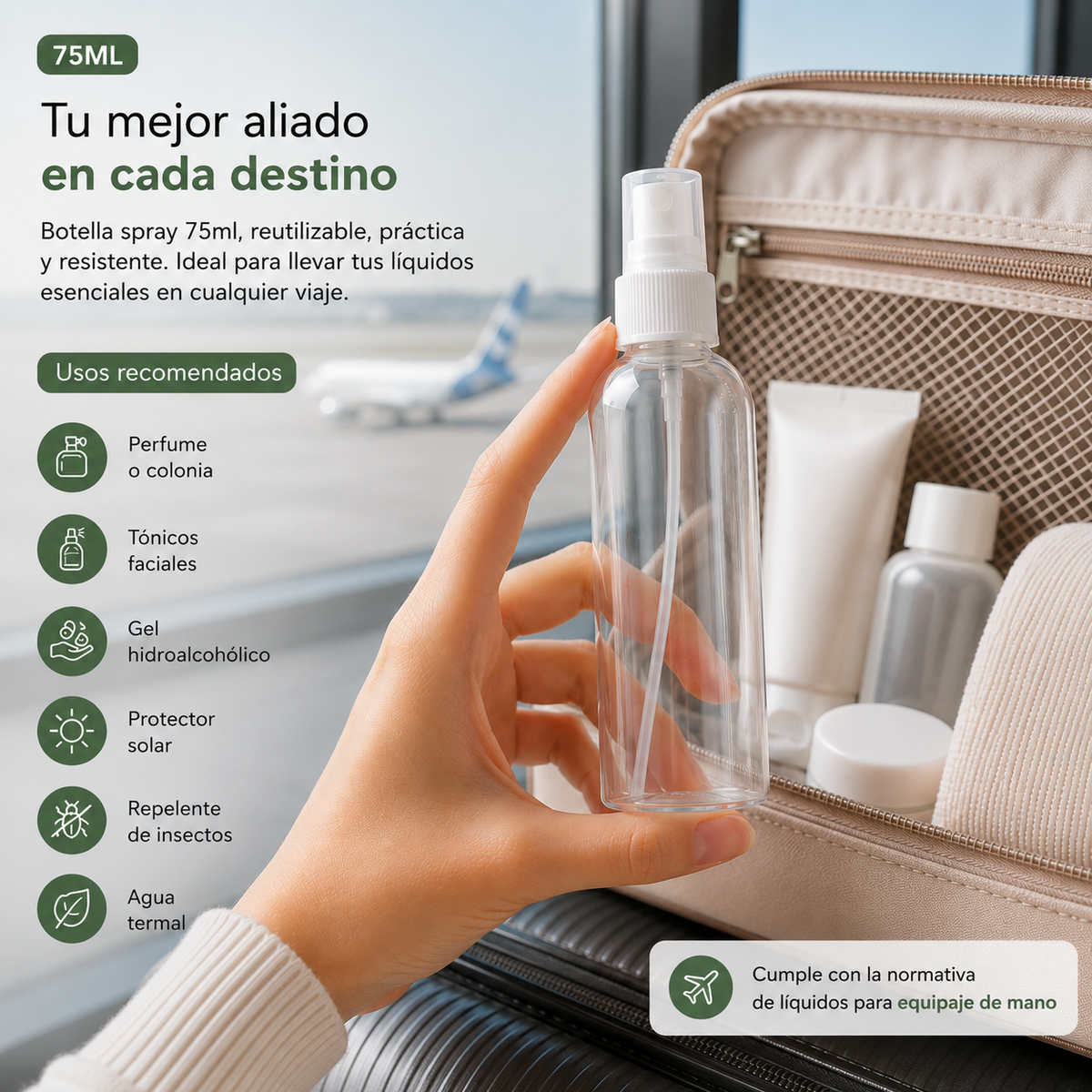 Home Universal® Botellas Vacías de Plástico con Pulverizador y Tapa Flip-Top, Reutilizables para Viaje, Cosméticos, Champú, Gel, Loción y Líquidos (75ml, Botella Pulverizadora (18 Uds))