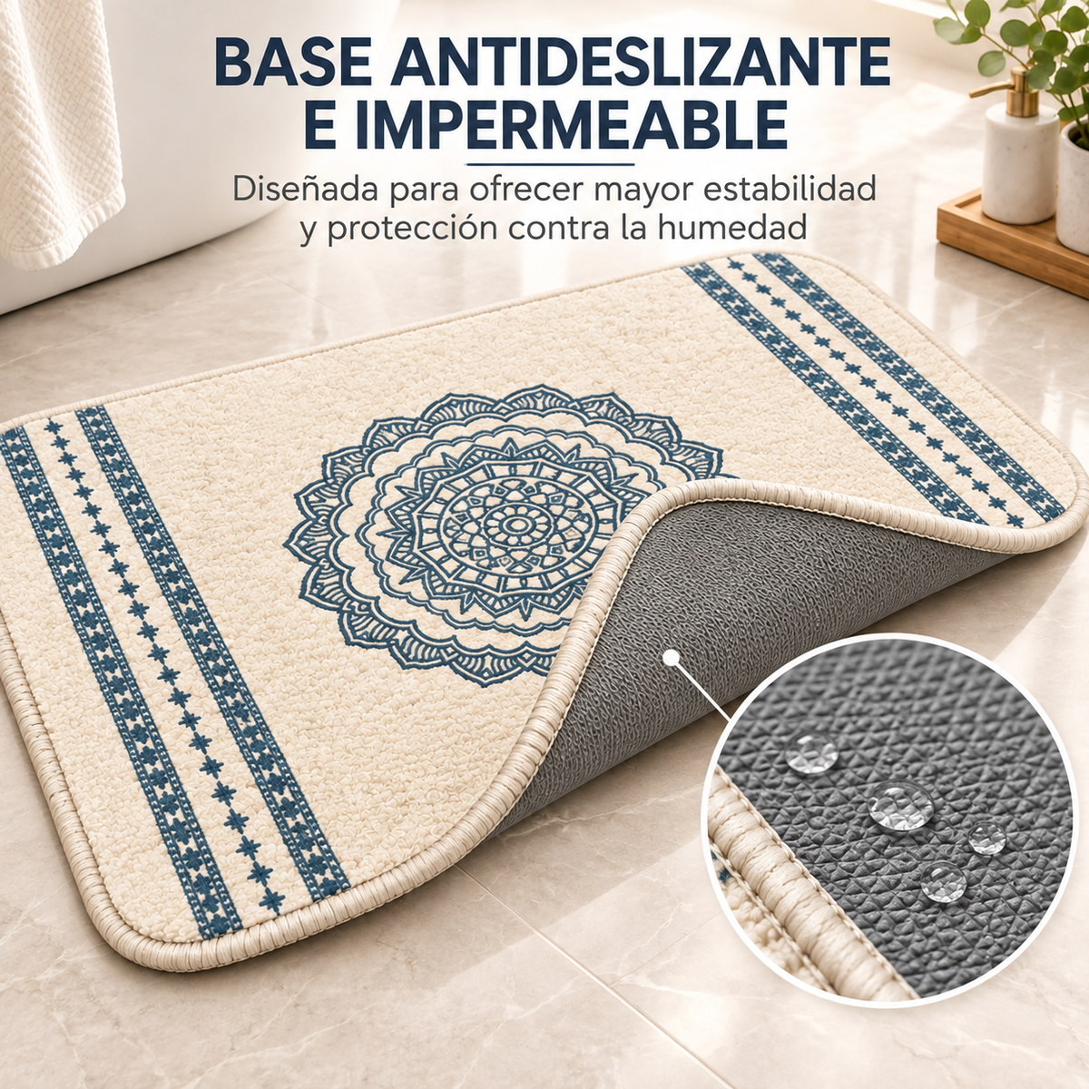 Home Universal® 2 Alfombras de Baño Absorbentes y Antideslizantes, Alfombrillas Suaves con Base de Goma, Lavables a Máquina, para Ducha, Bañera y Lavabo (Mandala Azul, 45 x 75 cm (Rectangular))