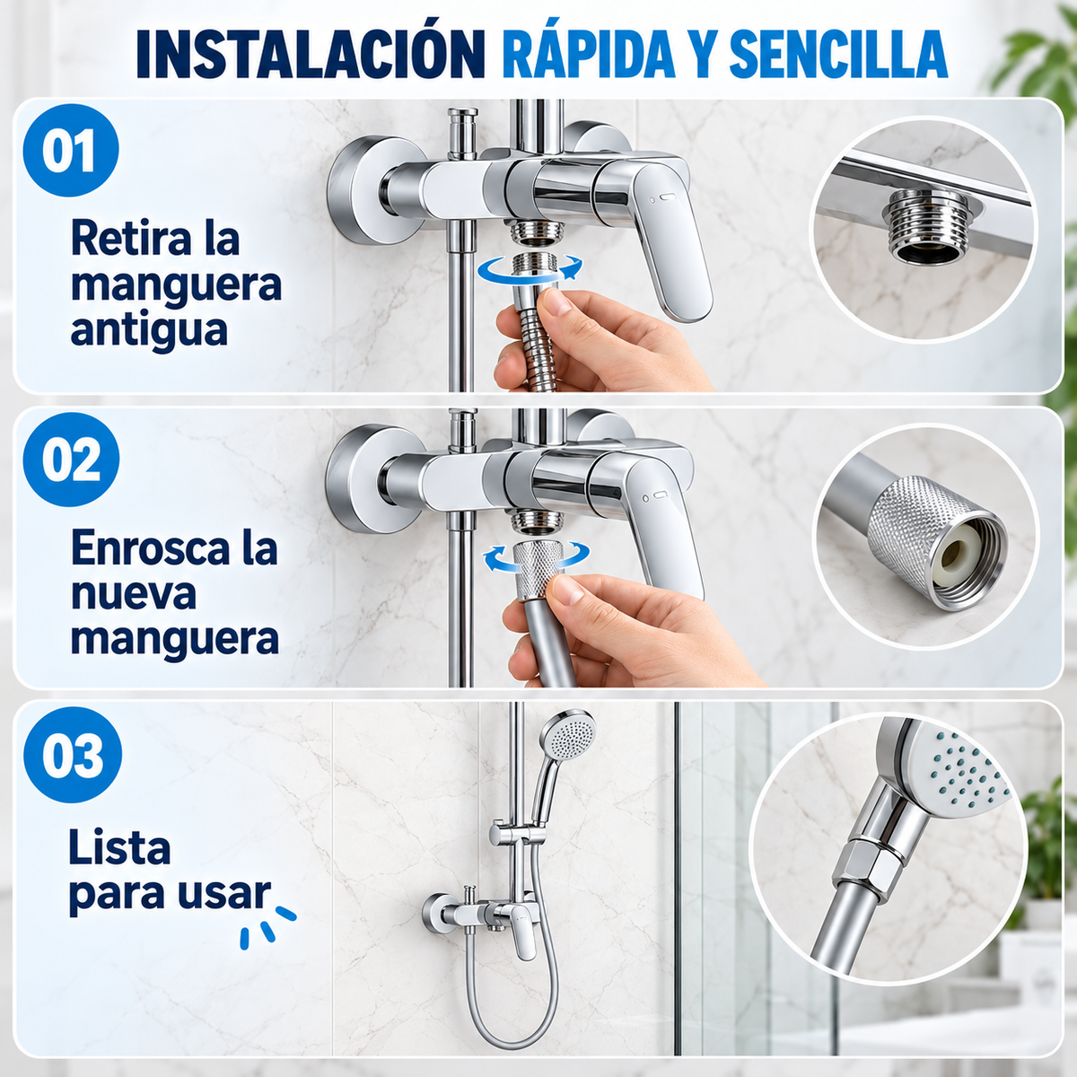 Home Universal® Manguera de Ducha Universal G1/2 – Flexible, Antienredos y Fácil de Instalar, Compatible con la Mayoría de Duchas (Gris Plata (2.0m))